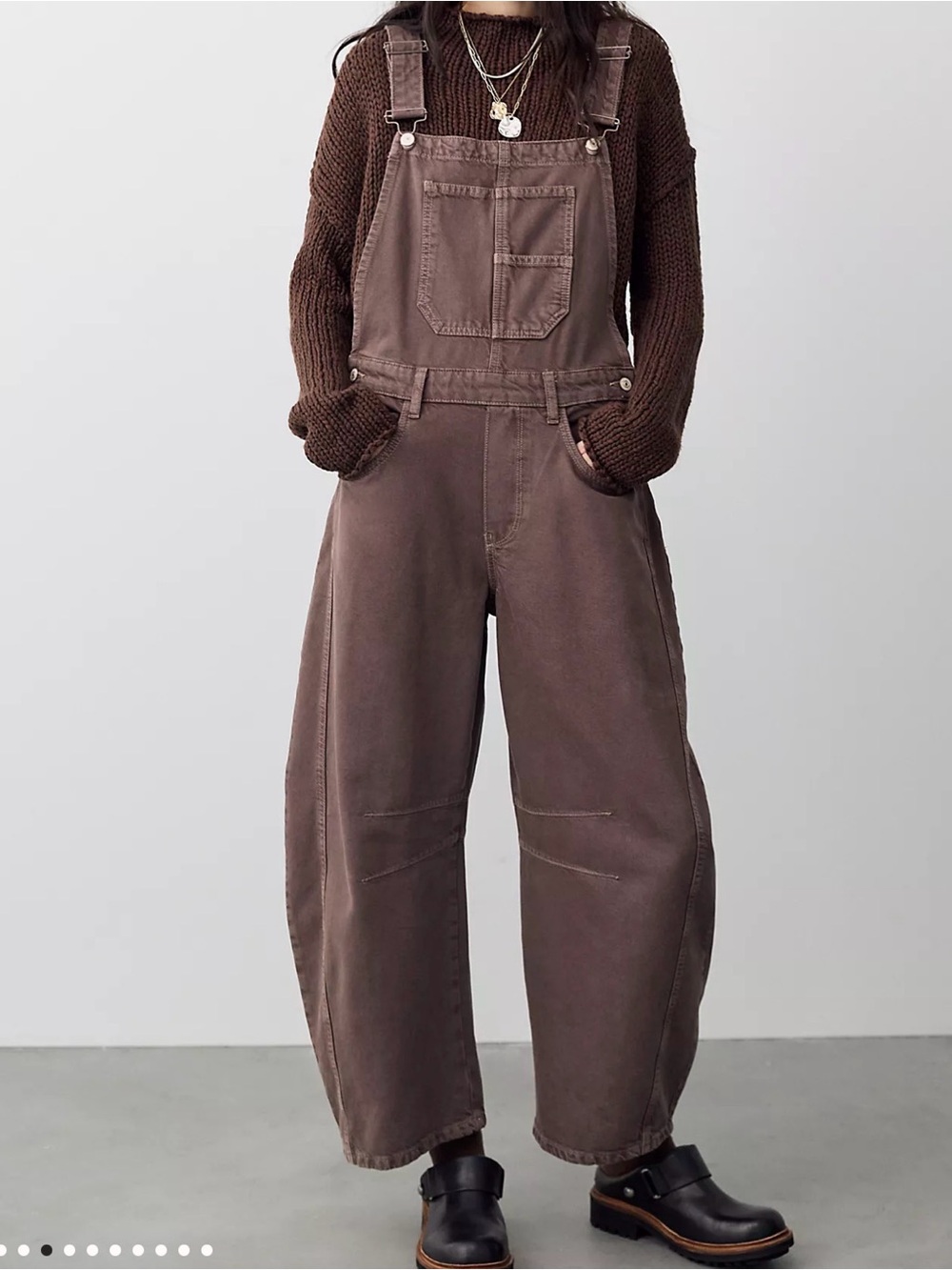 We The Free Chocolate Brown Wide-Leg Denim Overalls